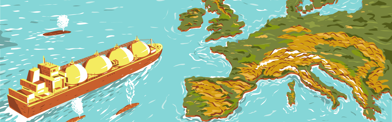 A liquid natural gas tanker approaches the European coast