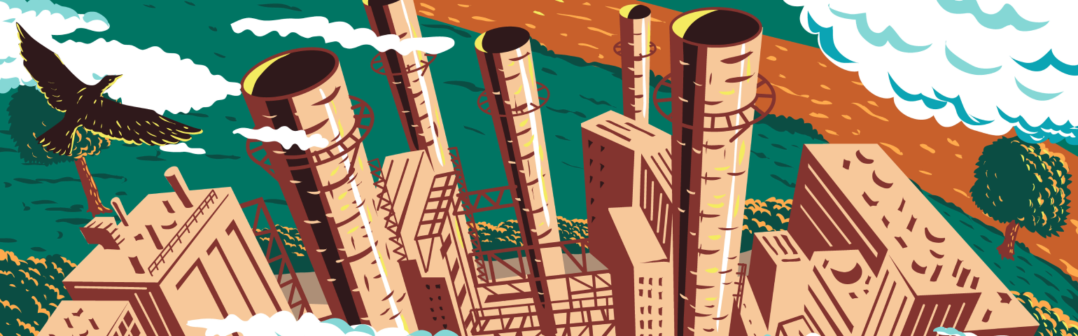 A view from above of a gas-fired power plant